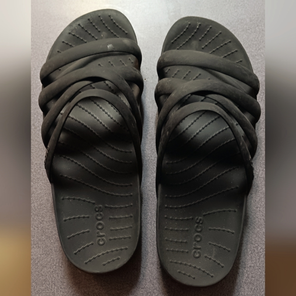 Women's CROCS SPLASH STRAPPY SIZE 8 BLACK SLIP ON SANDALS